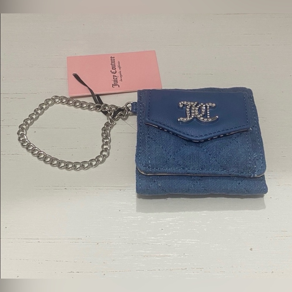 Juicy Couture Blue Denim Mini Wallet Keychain with Rhinestone JC